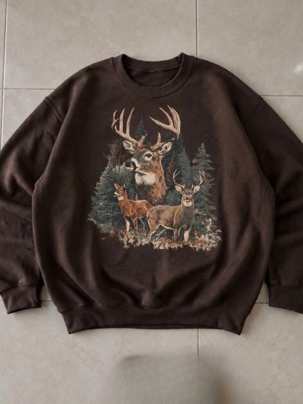 Gildan Dark Brown Deer Nature Graphic Sweatshirt, Vintage Outdoor Style